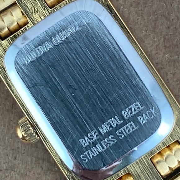 Vintage Bulova Diamond Tank Style Watch Gold over Stainless Steel Link Bracelet